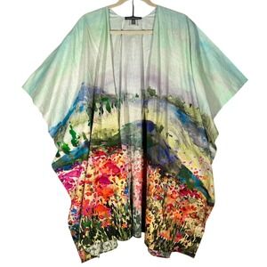 Kate & Mallory Watercolor Floral Landscape Cotton Kimono Wrap Women's One Size